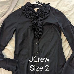 Ruffled JCrew black long-sleeve button-up ruffled dress shirt blouse